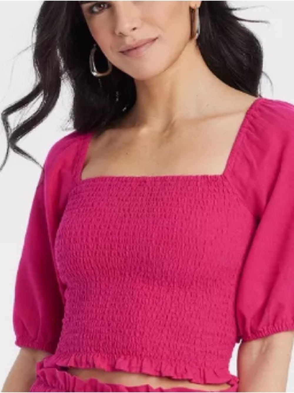 Universal Thread Fuchsia Smocked Square-Neck Crop Top